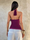 Sabrina | Women's Halter Ruffle Sleeveless Sheer Layered Party Top