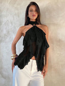 Sabrina | Women's Halter Ruffle Sleeveless Sheer Layered Party Top