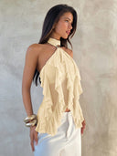 Sabrina | Women's Halter Ruffle Sleeveless Sheer Layered Party Top