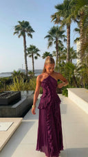 Samara | Women's Halter Neck Pleated Ruffle Maxi Dress