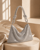 Sariah | Women's Rhinestone Knotted Strap Zip Top Evening Shoulder Bag