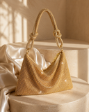 Sariah | Women's Rhinestone Knotted Strap Zip Top Evening Shoulder Bag