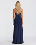 Sela | Women's Square Neck Wide Strap Draped Ruched Maxi Dress