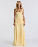 Sela | Women's Square Neck Wide Strap Draped Ruched Maxi Dress
