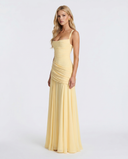 Sela | Women's Square Neck Wide Strap Draped Ruched Maxi Dress