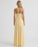 Sela | Women's Square Neck Wide Strap Draped Ruched Maxi Dress