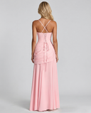 Sela | Women's Square Neck Wide Strap Draped Ruched Maxi Dress