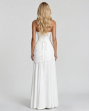 Sela | Women's Square Neck Wide Strap Draped Ruched Maxi Dress