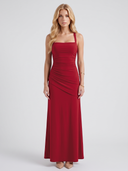 Sela | Women's Square Neck Wide Strap Draped Ruched Maxi Dress