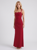 Sela | Women's Square Neck Wide Strap Draped Ruched Maxi Dress