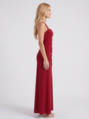 Sela | Women's Square Neck Wide Strap Draped Ruched Maxi Dress