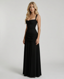 Sela | Women's Square Neck Wide Strap Draped Ruched Maxi Dress