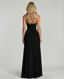 Sela | Women's Square Neck Wide Strap Draped Ruched Maxi Dress