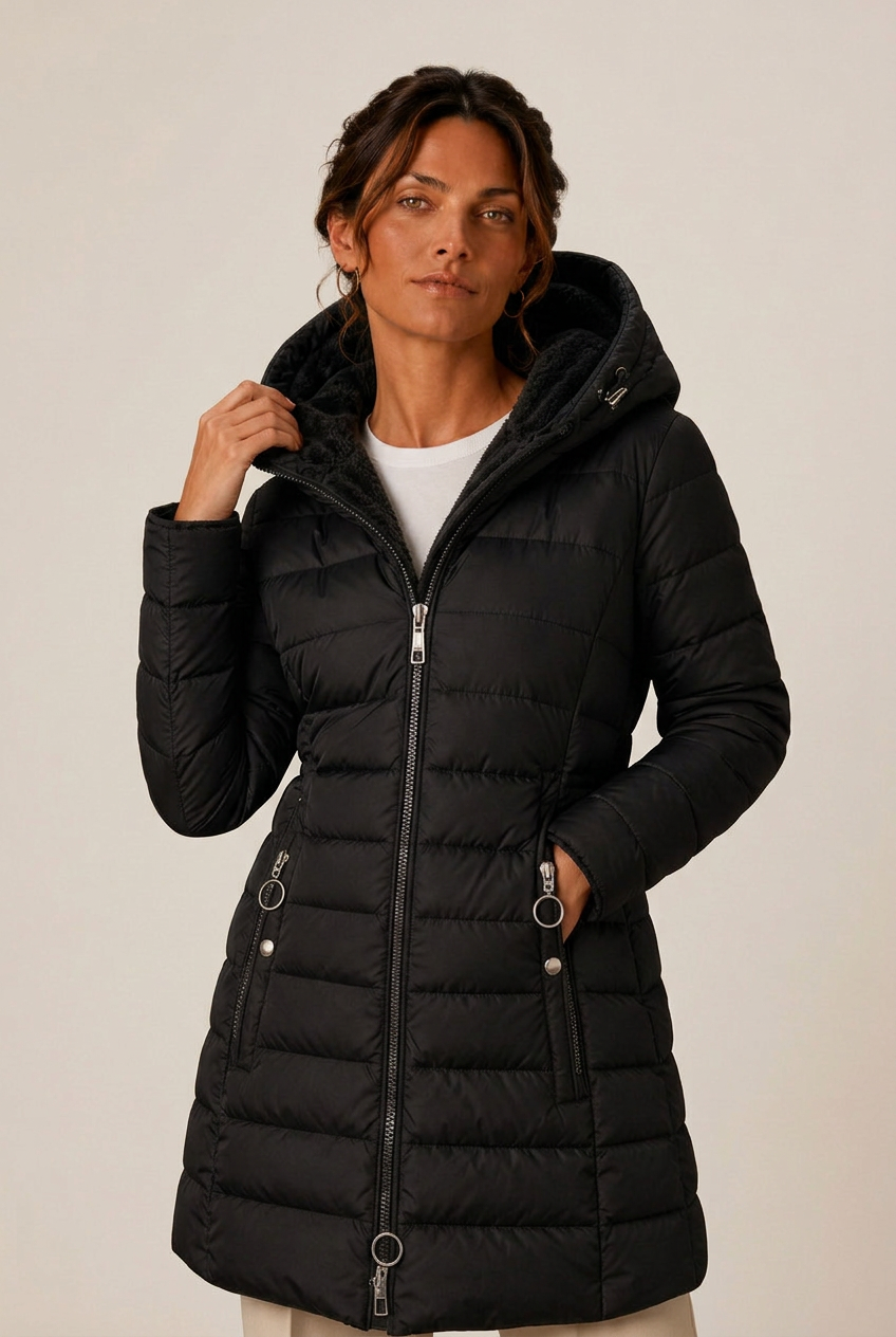 Shaina | Women's Hooded Zip Front Long Sleeve Long Puffer Coat