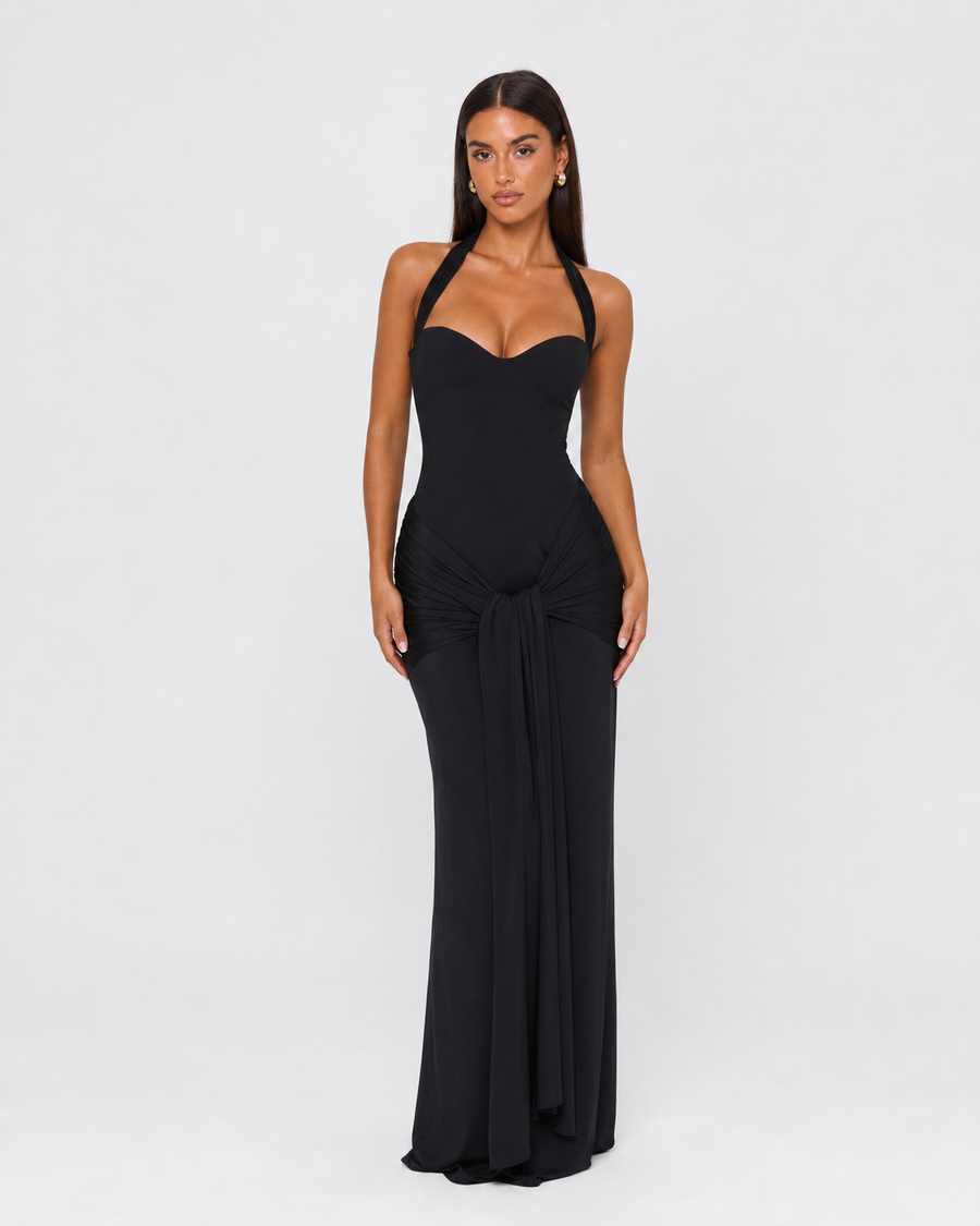 Shanay | Women's Ruched Halter Sweetheart Neck Maxi Dress