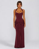 Shanay | Women's Ruched Halter Sweetheart Neck Maxi Dress