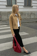 Shiloh | Women's Faux Suede Button Front Cropped Jacket
