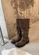 Shoshana | Women's Round Toe Double Buckle Strap Heel Boots