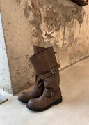 Shoshana | Women's Round Toe Double Buckle Strap Heel Boots
