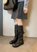 Shoshana | Women's Round Toe Double Buckle Strap Heel Boots
