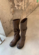 Shoshana | Women's Round Toe Double Buckle Strap Heel Boots