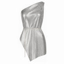 Sierrah | Women's Party One Shoulder Draped High Slit Metallic Mini Dress