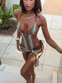 Sol | Women’s Crochet Print Cut-Out One-Piece Ibiza Swimsuit