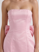 Solana | Women's Party Strapless Pearl Trim Side Bow Mini Dress