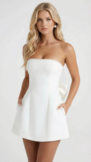 Solana | Women's Party Strapless Pearl Trim Side Bow Mini Dress