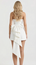 Solana | Women's Party Strapless Pearl Trim Side Bow Mini Dress