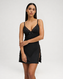 Soledad | Women's V Neck Lace Trim Spaghetti Strap Mini Nightdress with Side Panels