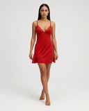 Soledad | Women's V Neck Lace Trim Spaghetti Strap Mini Nightdress with Side Panels
