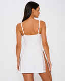 Soledad | Women's V Neck Lace Trim Spaghetti Strap Mini Nightdress with Side Panels