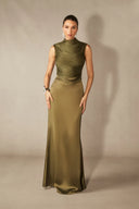 Soleil | Women's Sleeveless High Neck Satin Elegant Evening Dress