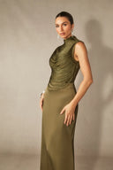 Soleil | Women's Sleeveless High Neck Satin Elegant Evening Dress
