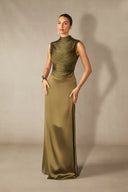 Soleil | Women's Sleeveless High Neck Satin Elegant Evening Dress
