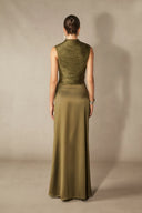Soleil | Women's Sleeveless High Neck Satin Elegant Evening Dress
