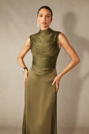 Soleil | Women's Sleeveless High Neck Satin Elegant Evening Dress