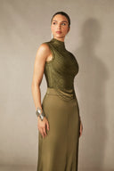 Soleil | Women's Sleeveless High Neck Satin Elegant Evening Dress