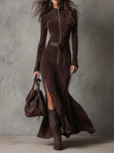 Sonya | Women's Faux Suede Round Neck Sleeveless Pocket Mini Dress