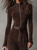 Sonya | Women's Faux Suede Round Neck Sleeveless Pocket Mini Dress