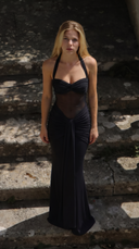 Sunday | Women's Ruched Bust Mesh Halter Maxi Evening Occasion Dress