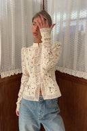 Susan | Women's Floral Lace Mandarin Collar Button Front Cardigan