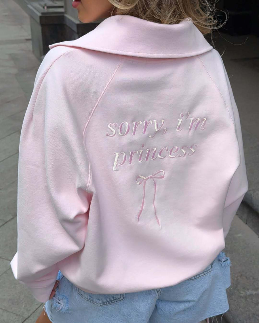 Susannah | Women's Half Zip Wide Collar Long Sleeve Bow Back Graphic Sweatshirt