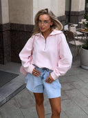 Susannah | Women's Half Zip Wide Collar Long Sleeve Bow Back Graphic Sweatshirt