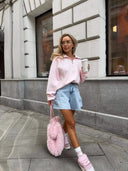 Susannah | Women's Half Zip Wide Collar Long Sleeve Bow Back Graphic Sweatshirt