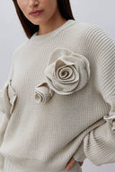 Sybil | Women's Crew Neck Long Sleeve 3D Flower Rose Knit Sweater