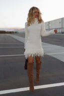 Sydney | Women's Fuzzy Knit Turtleneck Fringe Hem Sweater Dress