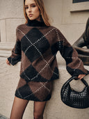 Taylee | Women's Diamond Pattern Long Sleeve Turtleneck Set