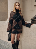 Taylee | Women's Diamond Pattern Long Sleeve Turtleneck Set